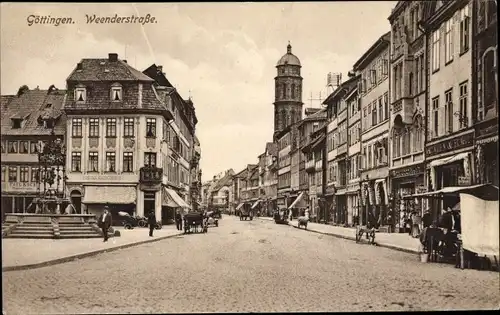 Ak Göttingen in Niedersachsen, Weender Straße, Geschäfte, Brunnen