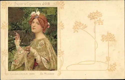 Jugendstil Künstler Ak Maxence, Ed., Papier a Cigarettes Job, Calendrier 1901, Frauenportrait