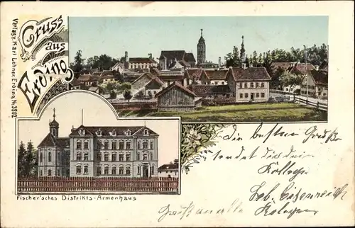 Litho Erding in Oberbayern, Gesamtansicht, Fischer'sches Distrikts Armenhaus