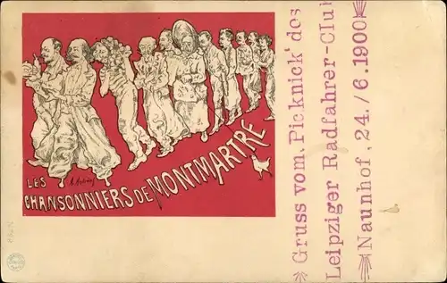Künstler Ak Paris XVIII, Les Chansonniers de Montmartre, Picknick Leipziger Radfahrer Club 1900