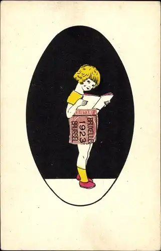 Briefmarken Ak Kind mit Buch