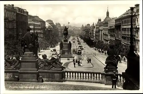 Ak Praha Prag, Vaclavske namesti, Wenzelsplatz, Reiterdenkmal, Museumsseite