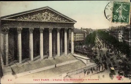 Ak Paris VIII., L'Eglise de la Madeleine et le Boulevard