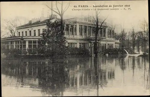 Ak Paris VIII., Inondation de Janvier 1910, Champs Elysees, Restaurant Ledoyen