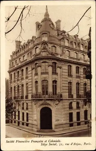 Ak Paris VIII., Societe Financiere Francaise et Coloniale, Siege Social, Rue d'Anjou