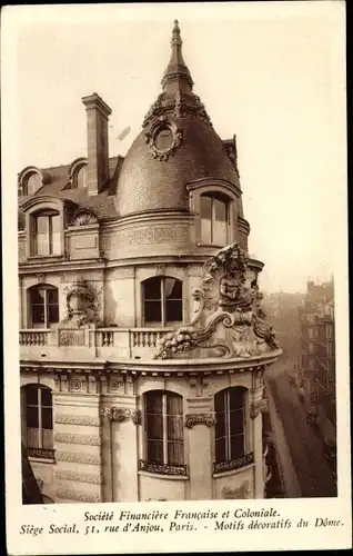 Ak Paris VIII., Societe Financiere Francaise et Coloniale, Siege Social, Rue d'Anjou