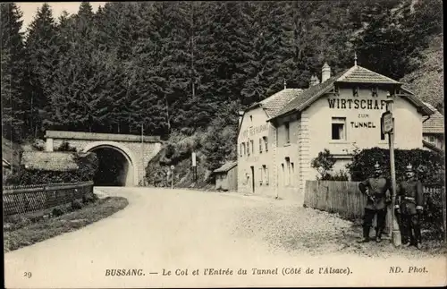 Ak Bussang Vosges, Le Col et l'Entree du Tunnel, Wirtschaft zum Tunnel