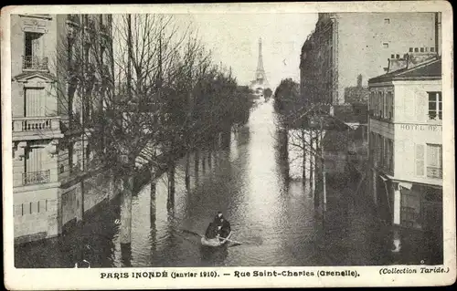 Ak Paris XV. Arrondissement Vaugirard, Paris Inonde, Janvier 1910, Rue Saint Charles