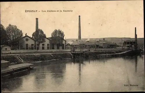 Ak Epernay Marne, Les Ateliers et la Sucrerie