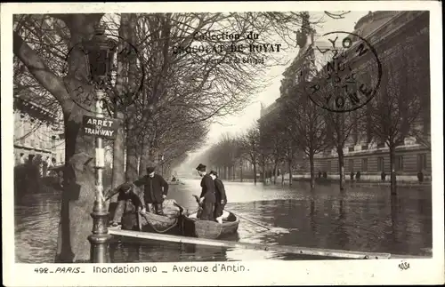 Ak Paris IX. Arrondissement Opéra, Paris Inonde, Janvier 1910, Avenue d'Antin
