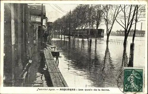 Ak Asnières sur Seine Hauts-de-Seine, Inondations Janvier 1910, Les quais de la Seine