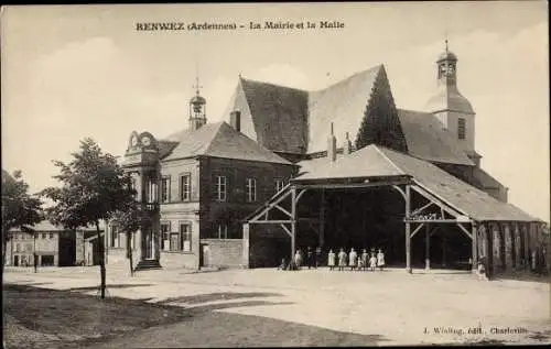 Ak Renwez Ardennes, La Mairie et la Halle