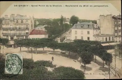 Ak Le Raincy Seine Saint Denis, Rond Point de la Station, Boulevard du Midi en perspective