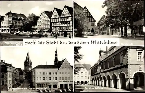 Ak Soest in Nordrhein Westfalen, Fachwerkhäuser, Markt, am Alten Rathaus, Dom und Petrikirche