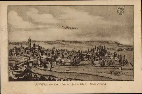 Ak Simmern im Hunsrück, Ort im Jahre 1645 nach Merian
