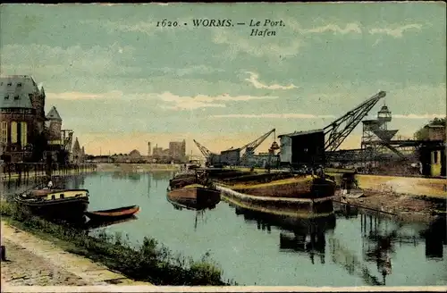 Ak Worms am Rhein, Hafenbild