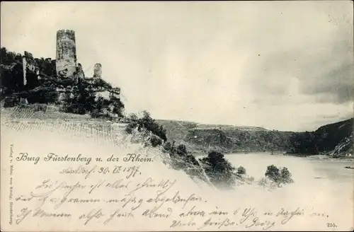 Ak Rheindiebach Oberdiebach, Burg Fürstenberg und der Rhein