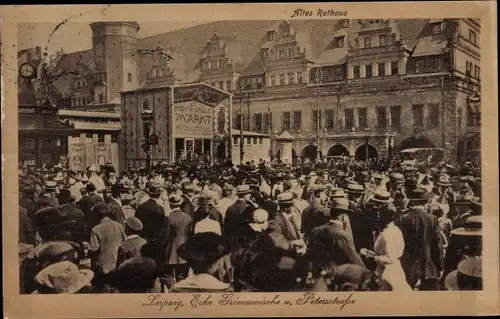 Ak Leipzig in Sachsen, altes Rathaus, Ecke Grimmaische und Petersstraße