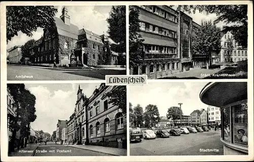 Ak Lüdenscheid im Märkischen Kreis, Stadtmitte, Altenaer Straße, Amtshaus, Krankenhaus, Postamt