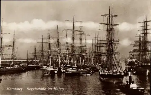 Ak Hansestadt Hamburg, Blick zum Segelschiffhafen, Schiffe, Boote