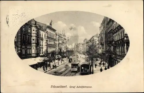 Präge Passepartout Ak Düsseldorf am Rhein, Graf Adolf Straße, Straßenbahn