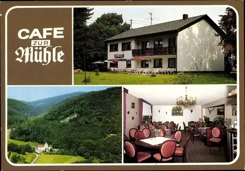 Ak Nonnweiler Saarland, Café zur Mühle, Inneraum, Terrasse, Talblick