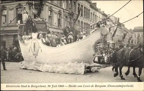 Ak Borgerhout Anvers Antwerpen Flandern, Historische Stoet 1905, Hulde aan Louis de Berquem, Schiff