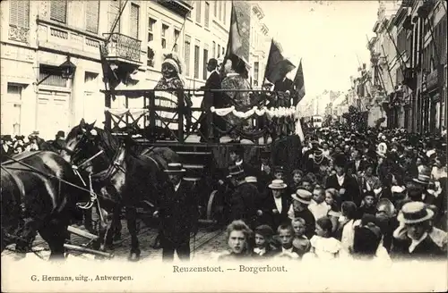 Ak Borgerhout Anvers Antwerpen Flandern, Reuzenstoet, Menschenmenge, Festumzug, Jahrmarkt