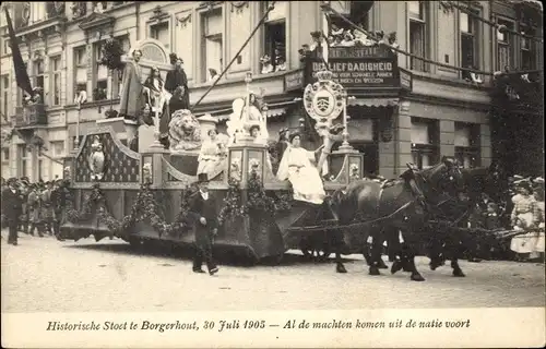 Ak Borgerhout Anvers Antwerpen Flandern, Historische Stoet 1905, al de machten komen uit