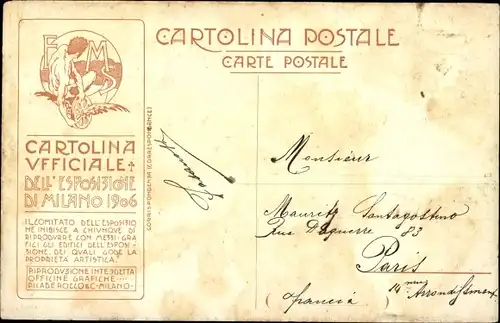 Ak Milano Mailand Lombardia, Esposzione 1906, Industrie seriche italiane, Cartolina ufficiale