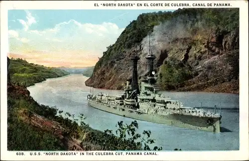 Ak Panama, USS North Dakota in the Culebra Cut, Amerikanisches Kriegsschiff
