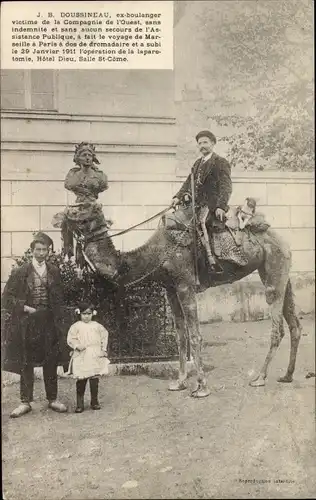 Ak Mann auf einem Kamel reitend, Kinder, Statue, J. B. Doussineau