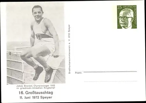 Ganzsachen Ak Jakob Brendel, Olympiasieger 1932 im griech. röm. Ringkampt, 16. Großtauschtag 1972