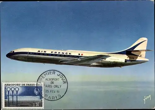 Ak Passagierflugzeug Caravelle, Air France, Premier Jour Aeroport de Paris Orly 1961