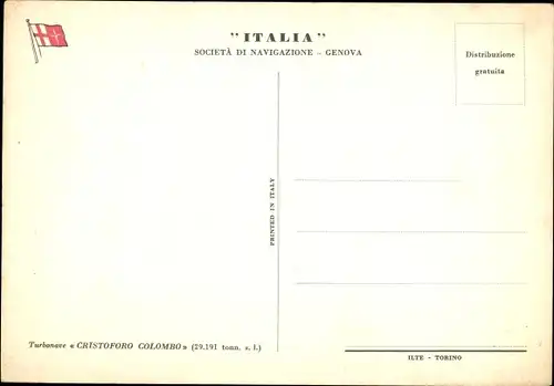 Künstler Ak Turbonave Cristoforo Colombo, Italia Società di Navigazione Genova