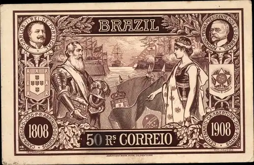 Ak Brasilien, 50 Reais Correio, Don Carlos de Portugal, Alfonso Penna