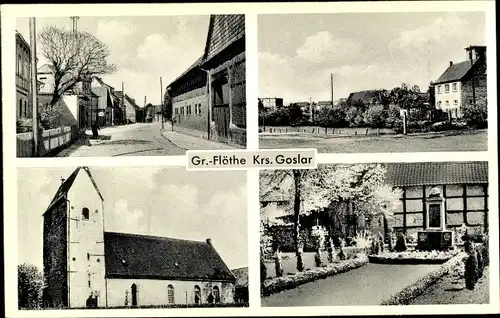 Ak Groß Flöthe in Niedersachsen, Kirche, Kriegerdenkmal, Gemischtwarenladen