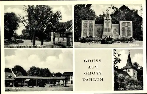 Ak Groß Dahlum Niedersachsen, Ehrenmal, Kirche, Gutshof, Gasthof zum weißen Ross, W. Regener