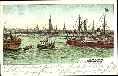 Litho Hamburg Mitte Altstadt, Hafen