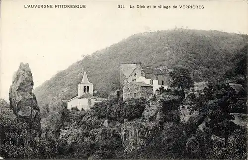 Ak Verrières Aveyron, Le Dick et le village, Église