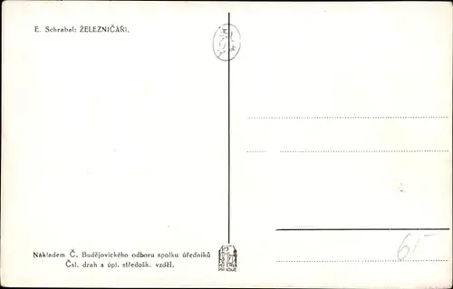 Künstler Ak Schrabal, E., Zeleznicari, Posun Ceka, Bahnbeamte unterhalten sich