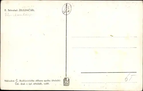 Künstler Ak Schrabal, E., Zeleznicari, Pochuzkar, rauchender Bahnbeamter mit Schraubenschlüssel