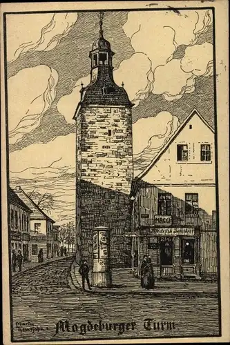 Künstler Ak Köthen in Anhalt, Magdeburger Turm