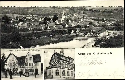 Ak Kirchheim am Neckar, Gasthaus zur Eisenbahn, Post, Totalansicht