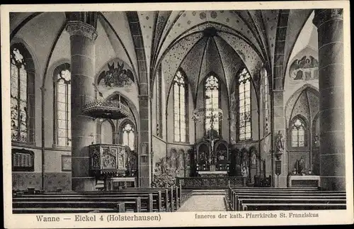 Ak Wanne Herne im Ruhrgebiet, Inneres der kath. Kirche St. Franziskus