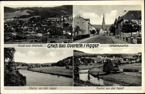 Ak Overath an der Agger, Blick über den Ort, Straßenpartie, Brücke