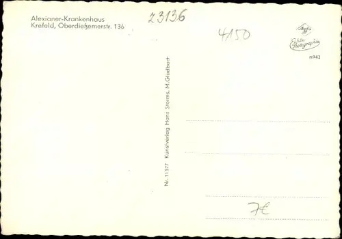 Ak Krefeld am Niederrhein, Alexianer-Krankenhaus, Oberdießemerstraße 136