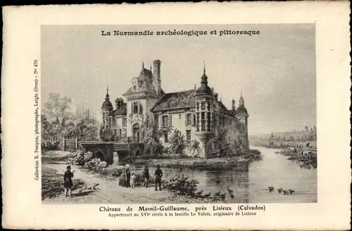 Ak Le Mesnil Guillaume Calvados, le Château, Kupferstich