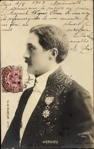 Ak Französischer Schriftsteller Paul Hervieu, Portrait, Orden