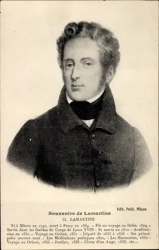 Ak Schriftsteller Alphonse de Lamartine, Portrait